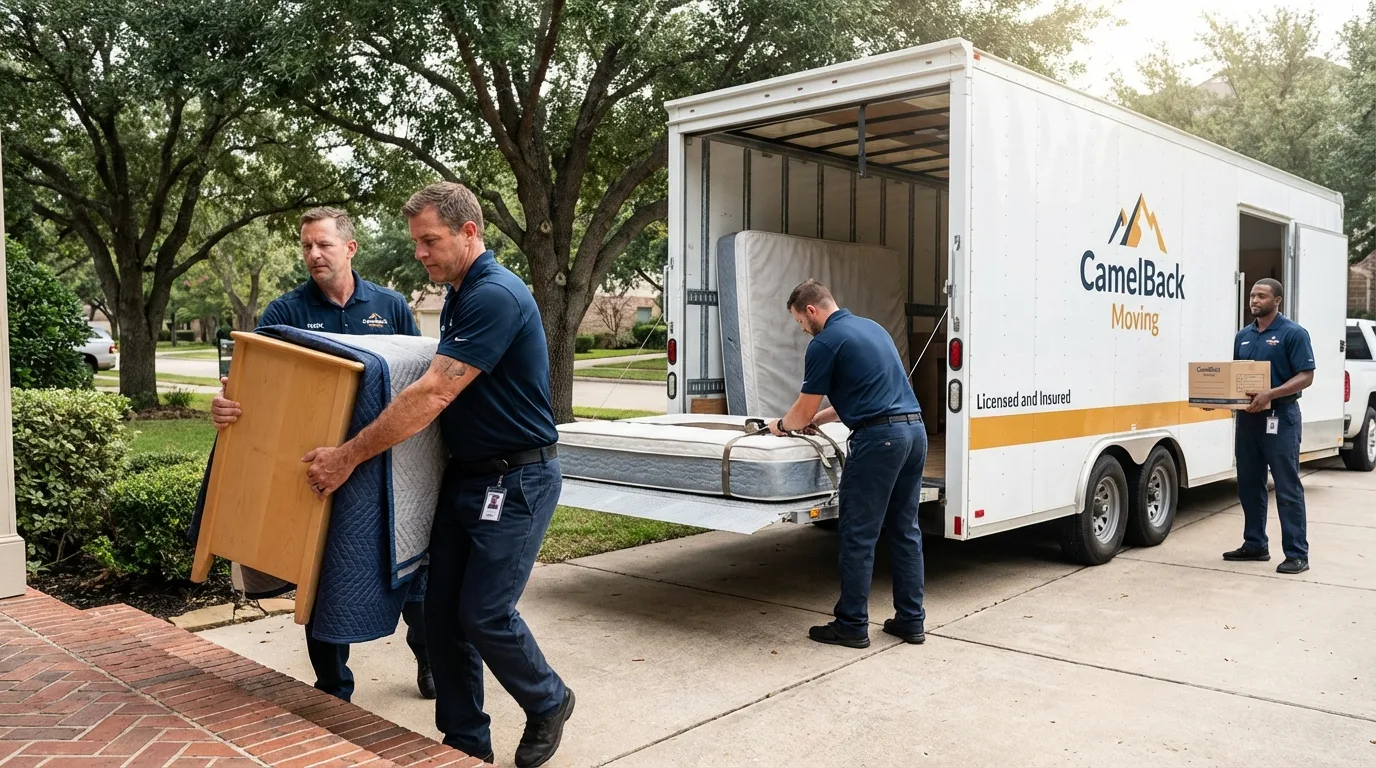 Crew loading residential truck for cross-state move from Sylvan Beach, NY
