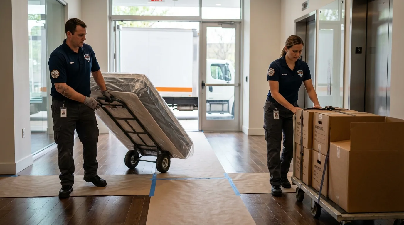 Professional apartment movers loading elevator in Sylvan Beach, NY