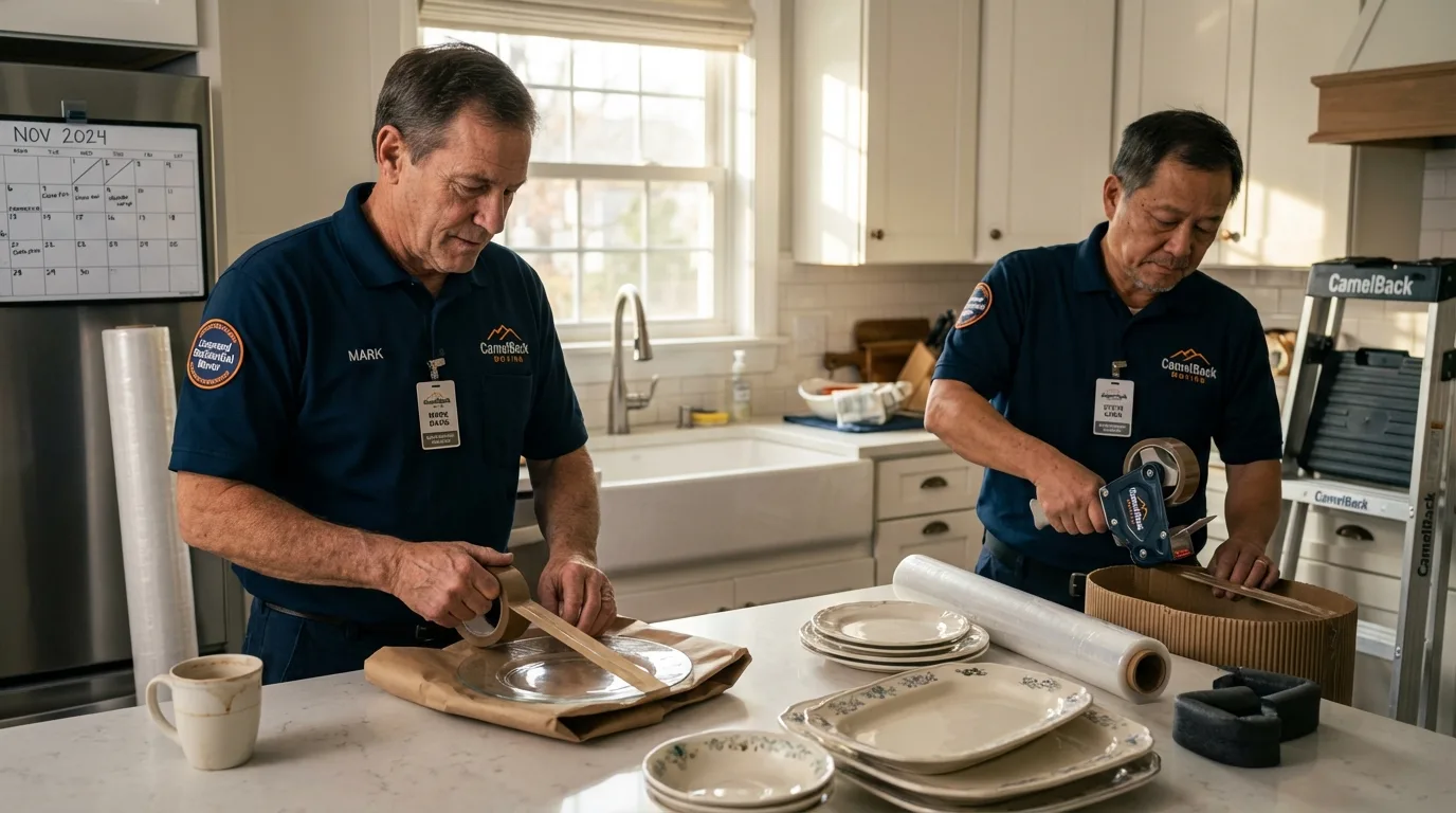 Professional crew packing kitchen dishware in Sylvan Beach, NY